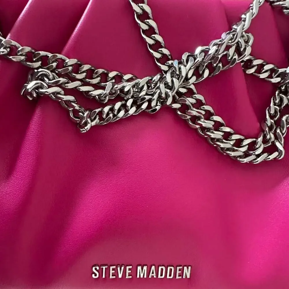 Steve Madden Gathered Fuchsia Clutch with Silver Chain Strap